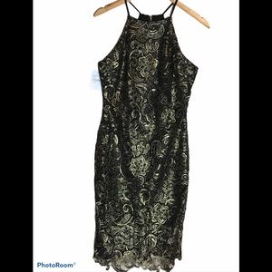 JUST ME Lace Sleeveless Spaghetti Strap Black Gold